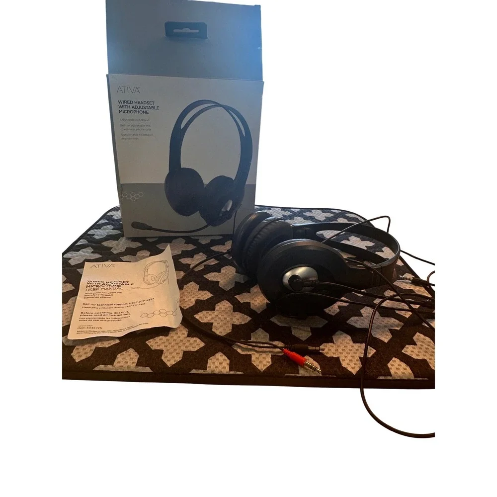 Ativa Wired Headset with Adjustable Microphone Black Over-Ear 5345725